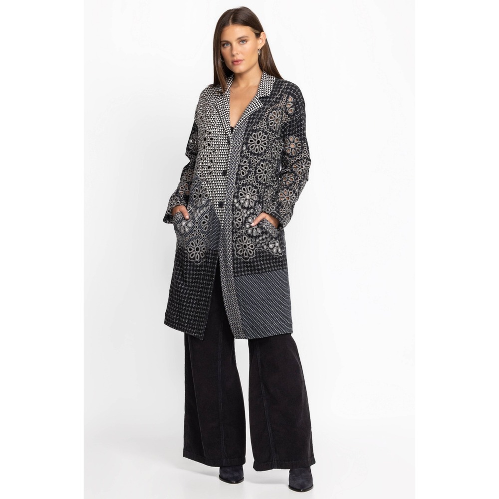 Johnny Was Black and Gray Patterned Coat